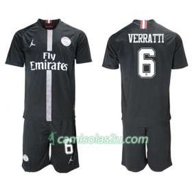 Camisolas de Futebol Paris Saint-Germain Verratti 6 Jodan Preto Criança Equipamento 3ª 2018/19 Manga Curta